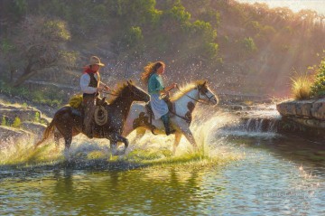  Indiana Oil Painting - Companions of cowboy and cowgirl Indiana